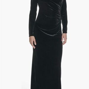 Calvin Klein Long-sleeve Long Black Velvet Dress